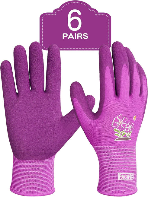 PACIFIC 6 Pairs Gardening Gloves for women, Rubber Coated Garden Gloves, Ladies Yard Work Gloves, Breathable, Purple, Medium...