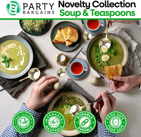 Party Bargains Disposable Plastic Teaspoon Flatware Utensils, 32 Pack, Black/Gold, Novelty Modern Design Kitchen Silverware Cutlery for Household ...