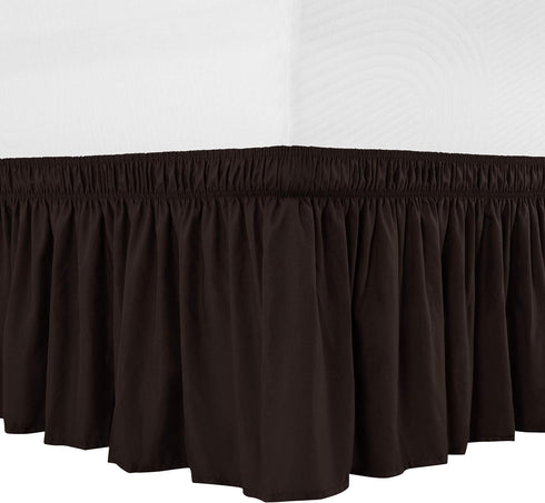 Subrtex Wrap Around Bed Skirt Elastic Elegant Soft Fabric Ruffled Fade Resistant Replaceable (Full, Chocolate)...