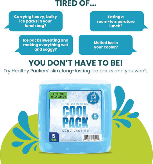 Healthy Packers Ice Pack for Lunch Box - 5 Ice Packs - Original Slim & Long-Lasting Freezer Packs for your Lunch or Cooler Bag...