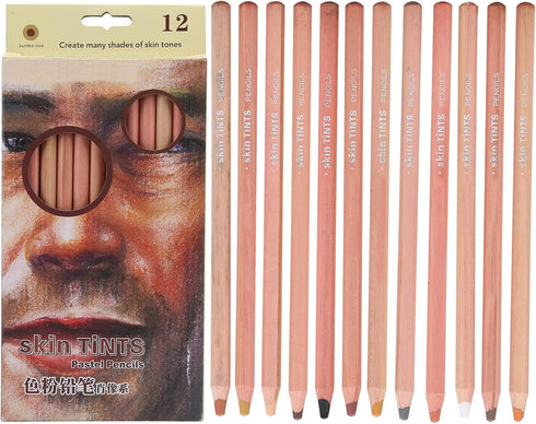 12PCS Skin Tone Pastel Pencils, 12 Set From Light to Dark, Perfect for Painting, Illustration, Tinting, Sketching, Portrait...