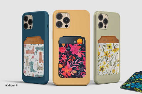 Luli Prints Stick-On Fabric Phone Wallet, Slim Credit Card Holder & Sticky Wallet Attachment for Phone Case, Stylish & Cute Wallet for Phone Case,...