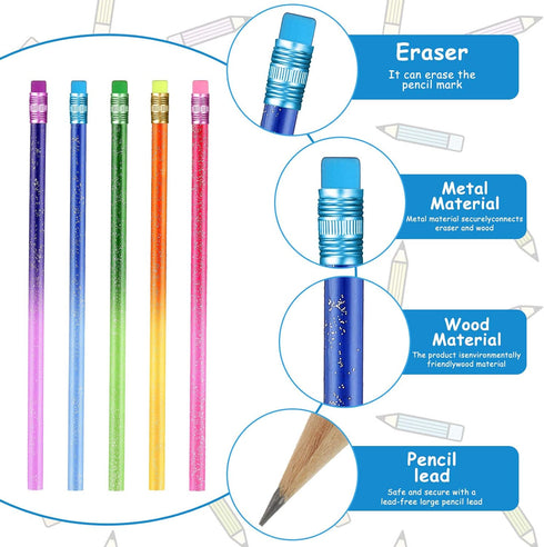 Color Changing Mood Metallic Glitter Pencil with Eraser Wooden Pencils Heat Activated Color Changing Pencils Thermochromic Pencils for Graduation ...