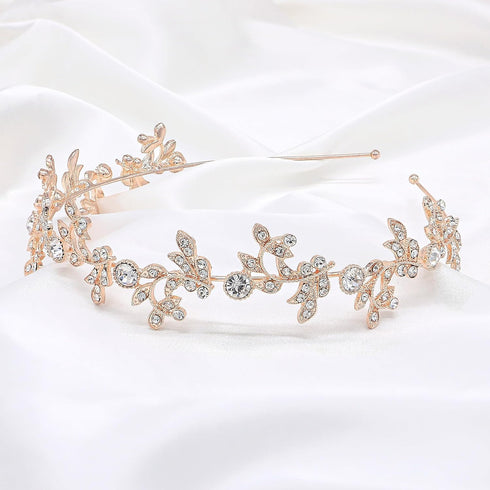 Gold Headband Bridal Tiara Flower Shape Women's Headpiece Wedding Hair Accessories (Light Rose Gold)...