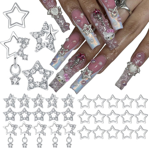 30pcs Nail Charms,Silver Nail Charms,Y2k Nail Charms,Silver Charms for Nails,Acrylic Nail Charms,Junk Charms,Nail Charms Silver, Nail Art Supplies...