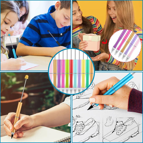 Ctosree 14 Pcs 14 Colors Beadable Pencil Inkless Everlasting Pencil DIY Bead Eternal Pencil Reusable Erasable Writing Pencil for Kids Students Gif...