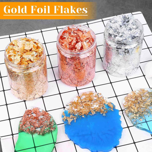 45 Grams Gold Foil Flakes for Resin Jewelry Making, Paxcoo Gold Foil Flakes Metallic Leaf for Nails, Painting, Crafts, Slime and Resin Jewelry Mak...