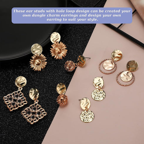 50 Pieces Flat Round Ear Studs Earring Posts with Loop Hole Coin Jewelry 13.0 mm Plated Disc Charms for DIY Earrings Craft Making Supplies for Wom...