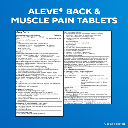 Aleve Back & Muscle Pain Relief Naproxen Sodium Tablets, Pain Reliever & Fever Reducer, Medicine for Body , 250 Count...