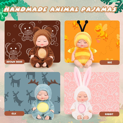 Hanaive 4 Pcs 4 Inch Mini Baby Dolls Lifelike Realistic Baby Dolls Animal Clothes Cute Tiny Babies Gifts for Kids Birthday Baby Shower (Cute Style...