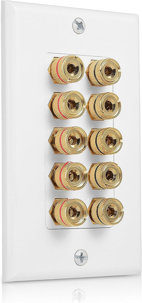 Cable Matters Speaker Wire Wall Plate (Speaker Wall Plate, Banana Plug Wall Plate) for 5 Speakers in White...