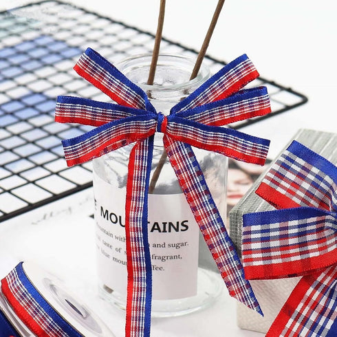 Gingham Ribbon, Red Blue White Buffalo Check, 10 Yards x 1 inch, Holiday Crafts and Decorations...