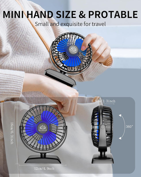 USB Desk Fan, Mini Fan but Powerful, Portable USB Fan with 3 Speeds, Quiet Table Personal Fan, 360°Rotate Coolness, Small Table Fan for Home,Offic...