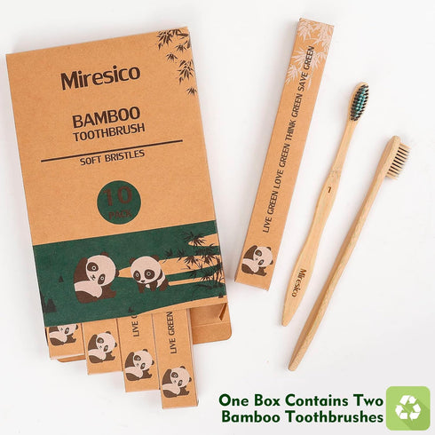 Bamboo Toothbrushes Soft Bristles- 10 Pack Eco-Friendly Toothbrush for Adult, BPA-Free Natural Biodegradable Compostable Charcoal Wooden Tooth Bru...