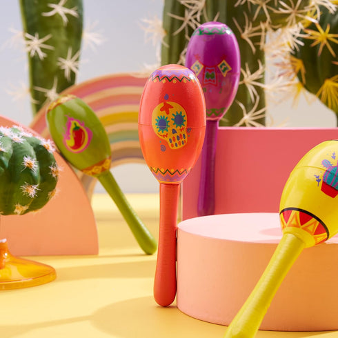 JOYIN 9 Pcs Fiesta Wooden Maracas 9 Designs Noisemaker for Cinco De Mayo Party Favors, Mexican Musical Fun, Carnivals, Taco Tuesday Event, Mexican...