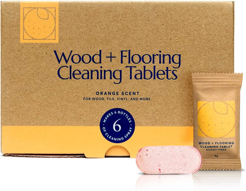 CLEANOMIC Wood and Flooring Cleaning Tablets (6 Pack) - All-Purpose Multi-Surface Household Cleaner Tablets (Orange Scent)...