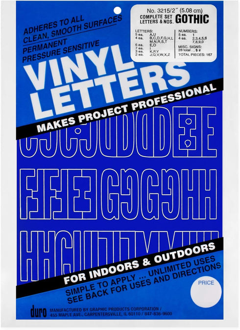 Graphic Products Duro 2-Inch Gothic Vinyl Letters and Numbers Set Blue...