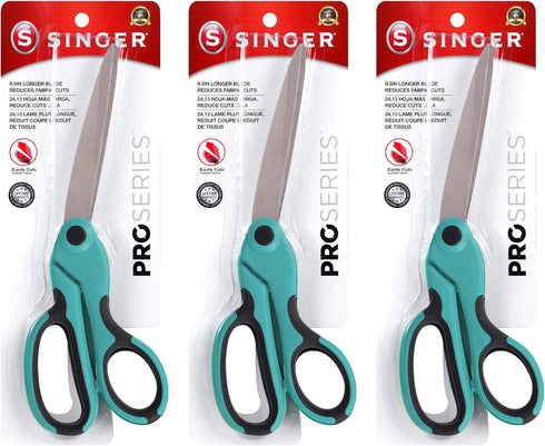 SINGER 00562 9-1/2-Inch ProSeries, Heavy Duty Bent Sewing Scissors, Teal - For Cutting Fabric, Denim, Paper & More (Three-Pack)...