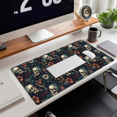 Desk Mat,Skulls with Flowers Large Gaming Mouse Pad for Desk XXL,Skull Floral Desk Pad for Desktop,Extended Big Computer Keyboard Mouse Pad with N...