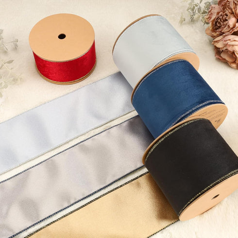 LaRibbons Reversible Velvet Lurex Wired Ribbon, Silver/Lt. Silver 4 Inch Crushed Velvet Ribbon for Gift Wrapping, Christmas Tree Decoration, Craft...