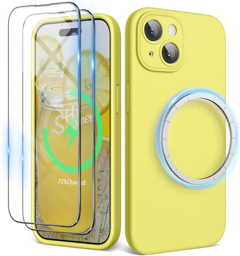 SURPHY Designed for iPhone 15 Case Compatible with MagSafe (6.1 inch 2023), with 2 Pack Screen Protector, Liquid Silicone Phone Case (Camera Prote...