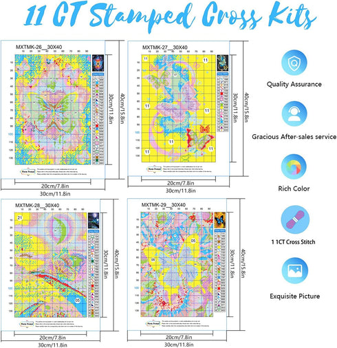 Syjinghao 4 Pack Stamped Cross Stitch Kits for Adults Beginners,Landscapes Butterfly Counted Cross Stitch Kits,Full Range of Needlepoint Stamped K...
