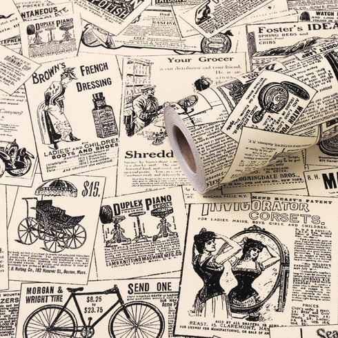 Self-Adhesive Vintage Newspapaer Wall Paper Drawer Shelf Liner for Kitchen Bathroom Cabinets Dresser Wall Crafts 17.7x117 Inches...