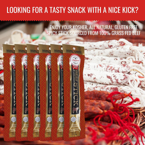 Aufschnitt Grass Fed Beef Jerky Sticks - Low Sodium, Certified Kosher - Made in USA - Keto & Halal Friendly - 6 Pack, Spicy...