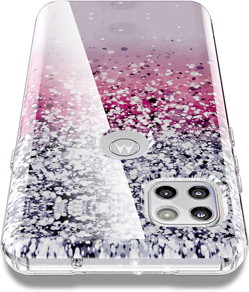BAISRKE for Moto G 5G Case,Motorola One 5G Ace Case Glitter Sparkle for Girly Women,Shockproof Clear Hard Back Cover - Pink...