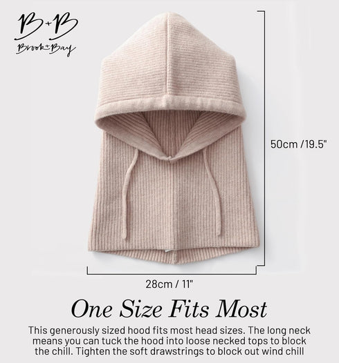 Brook + Bay Knitted Hooded Scarf w/drawstrings - Knit Balaclava Hood Scarf for Women Winter - Stylish Hooded Hat, Neck Warmer Cream...