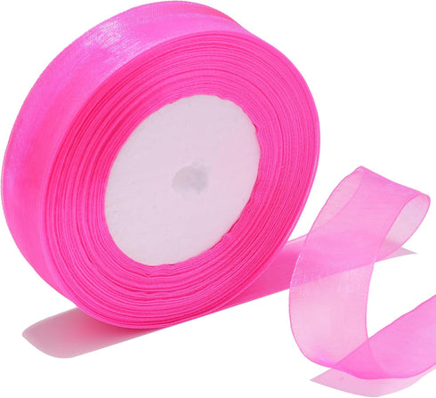 1 Inch Sheer Organza Ribbon 50 Yards Hot Pink Chiffon Ribbon for Gift Wrapping,Bouquets,Wedding,DIY Craft...
