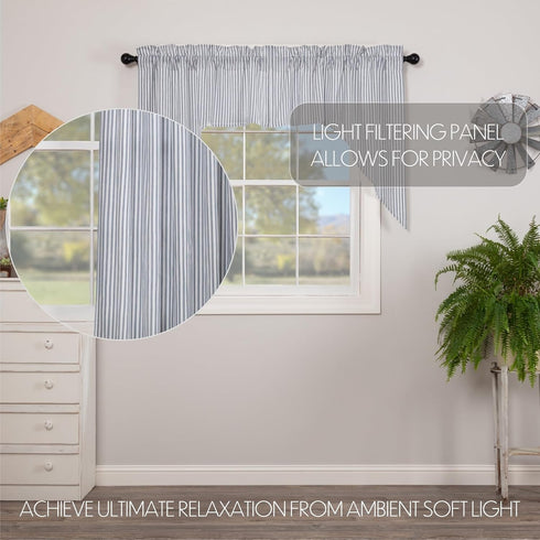 VHC Sawyer Mill Blue 2 Piece Swag Set Kitchen Farmhouse Curtains for Bathroom Living Room Bedroom Window Ticking Striped 36 Inches Long 2 Panels...