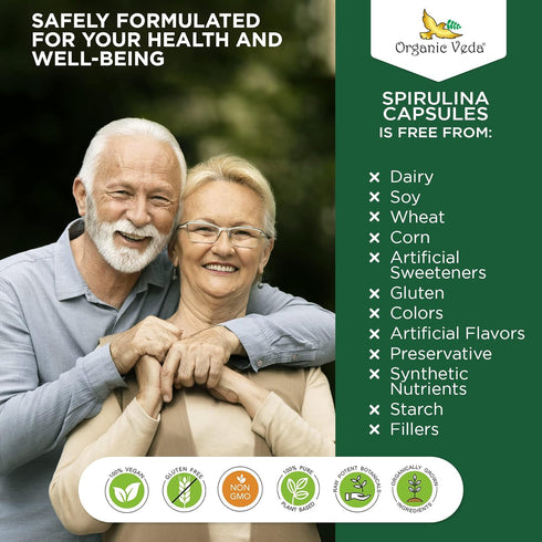 Organic Veda - Spirulina Capsules, Made with Blue Green Algae, Natural Spirulina Green Superfood Capsules, Supports Immune System, 120 Veggie Caps...