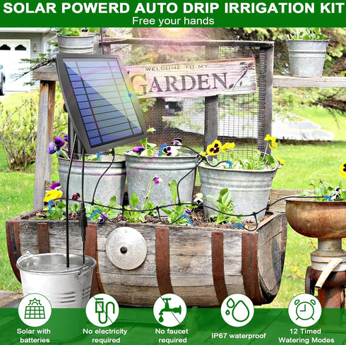 Solar Drip Irrigation Kit Accessories, 32.8FT Solar Powered Auto Easy DIY Irrigation System Expansion Kit with Anti-Siphoning Device for Balcony P...