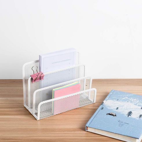 VANRA Metal Letter Tray, Letter Rack with 3 Compartments, Desk Organiser, Newspaper Rack for School, Office Accessories, White...