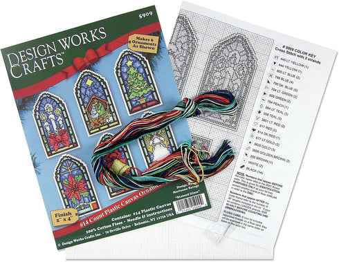 Design Works Crafts Stained Glass Counted Cross Stitch Ornament Kit, White...