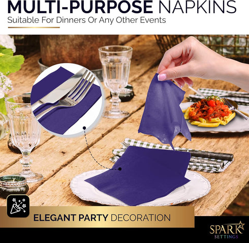 100 Pack Purple Beverage Napkins, Big Party Pack, 2 Ply, Ideal for Wedding, Party, Birthday, Dinner, Lunch, Cocktails. (5” x 5”) by Amcrate...