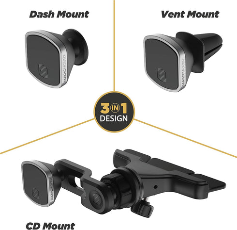 Scosche MM2CDPDVSR-SP MagicMount Pro 3-in-1 Magnetic Car Phone Holder - Strong Magnet Car Mount for iPhone and Android - 360° Secure Magnetic Cell...