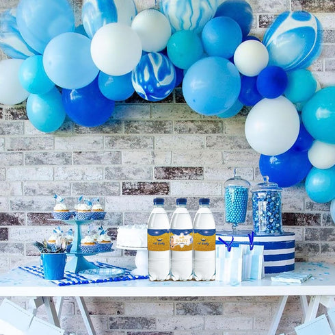 32pcs Blue Oh Baby Water Bottle Labels, Gold Glitter Gender Reveal/1st Birthday Stickers, Little Prince Bottle Wrappers, Welcome Baby Boy Bottle W...