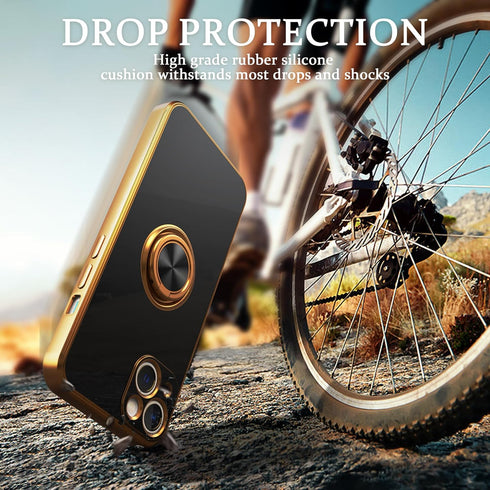 IDweel for iPhone 14 Case with 360°Ring Holder Stand Magnetic Kickstand,Lightweight Slim Fit Plated Rose Gold Edge Soft TPU Bumper Camera Protecti...
