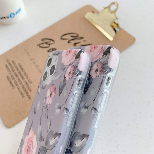 YeLoveHaw Designed for iPhone 12 and 12 Pro Case for Women Girls, Soft Slim Full-Around Protective Cute Case, Floral & Purple Gray Leaves Pattern,...