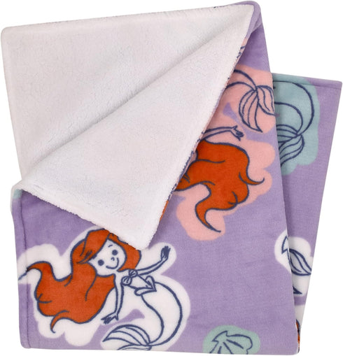 Disney The Little Mermaid Orange, Lavender, Aqua and White Ariel Super Soft Sherpa Baby Blanket...