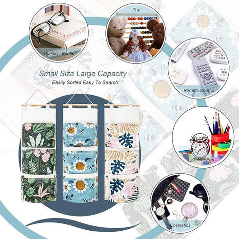 DILIBRA 3 Pack Wall Hanging Storage Bag, Tropical Over the Door Closet Hanging Organizer with 3 Pockets, Waterproof Linen Fabric Hanging Pocket fo...