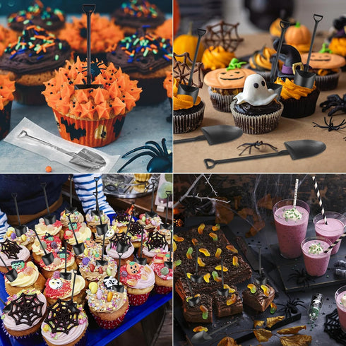 DIYASY 100 Pcs Mini Shovel Spoons, Plastic Shovel Spoon for Desserts Halloween Disposable Tiny Shovel Birthday Party Favors Construction Baking Su...
