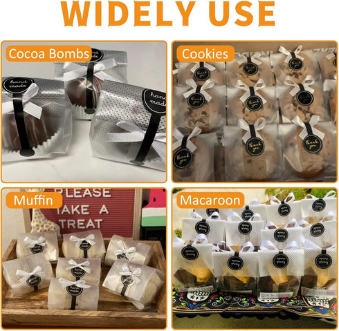 YunKo Cookie Bags for Gift Giving Clear Cellophane Treat Bags for Favors Mini Loaf, Bundt Cake, Hot Cocoa Bomb Packaging With Stickers(100PACK, Bl...