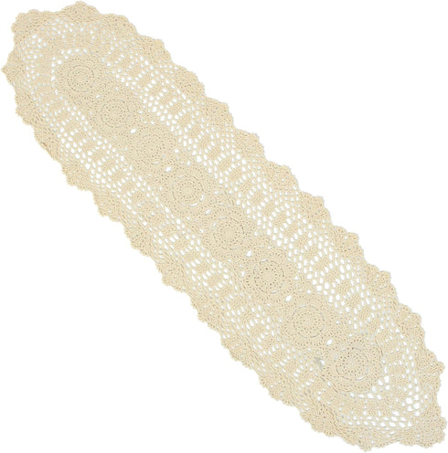 kilofly Handmade Crochet Lace Rectangular Table Runner 11 x 43 Inch, Beige...
