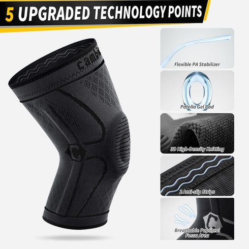 CAMBIVO Knee Brace for Men & Women, 2 Pack Knee Compression Sleeve for Knee Pain Relief, Knee Brace with Side Stabilizers & Patella Pad for Menisc...