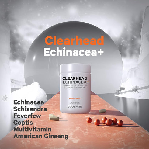Codeage Clearhead Echinacea+ Supplement - Echinacea, Schisandra, Feverfew, Coptis, American Ginseng, Astragalus, Garlic, Probiotics, Vitamins C & ...