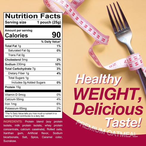 ProtiDIET High Protein Apple Cinnamon Oatmeal - 15g Protein, Sugar Free with Added Fiber - Instant Oatmeal for a Healthy and Nutritious Breakfast,...