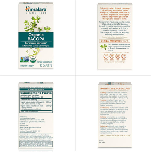 Himalaya Organic Bacopa Monnieri Nootropic Herbal Supplement, Mental Alertness, Supports Calm, Memory, Cognition, USDA Certified Organic, Non-GMO,...